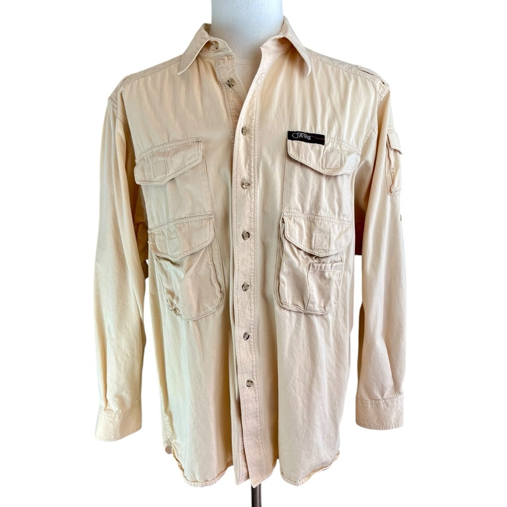 Vintage ORVIS Khaki Tan Fishing Shirt Mens XL Shooting‎ Hunting Safari Pockets